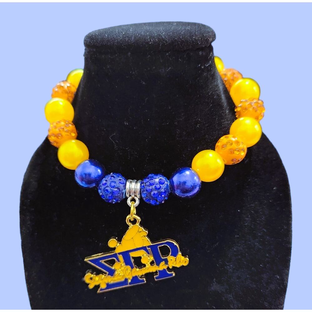 Sigma Gamma Rho Bracelet Blue and‎ Gold with Pendant Logo